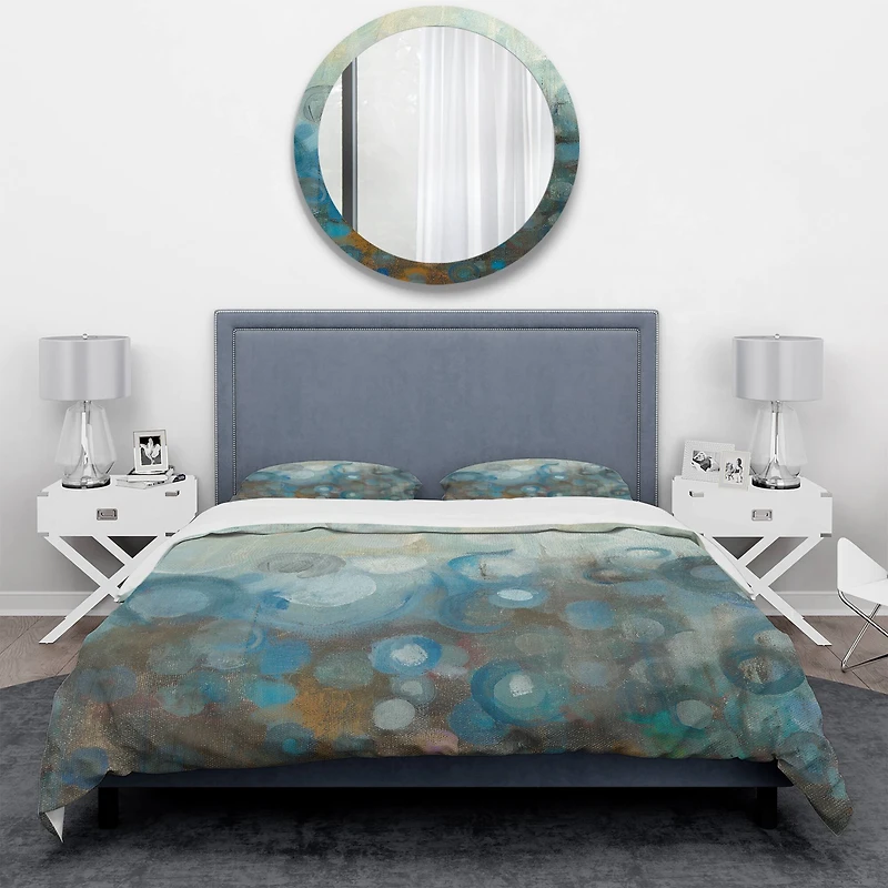Designart 'Blue and Bronze Dots on Glass I' Geometric Bedding Set