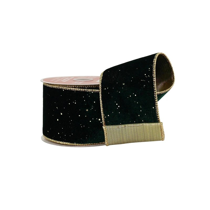 2.5" x 20ft. Green & Gold Wired Velvet Ribbon by Celebrate It®