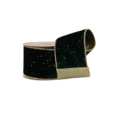 2.5" x 20ft. Green & Gold Wired Velvet Ribbon by Celebrate It®