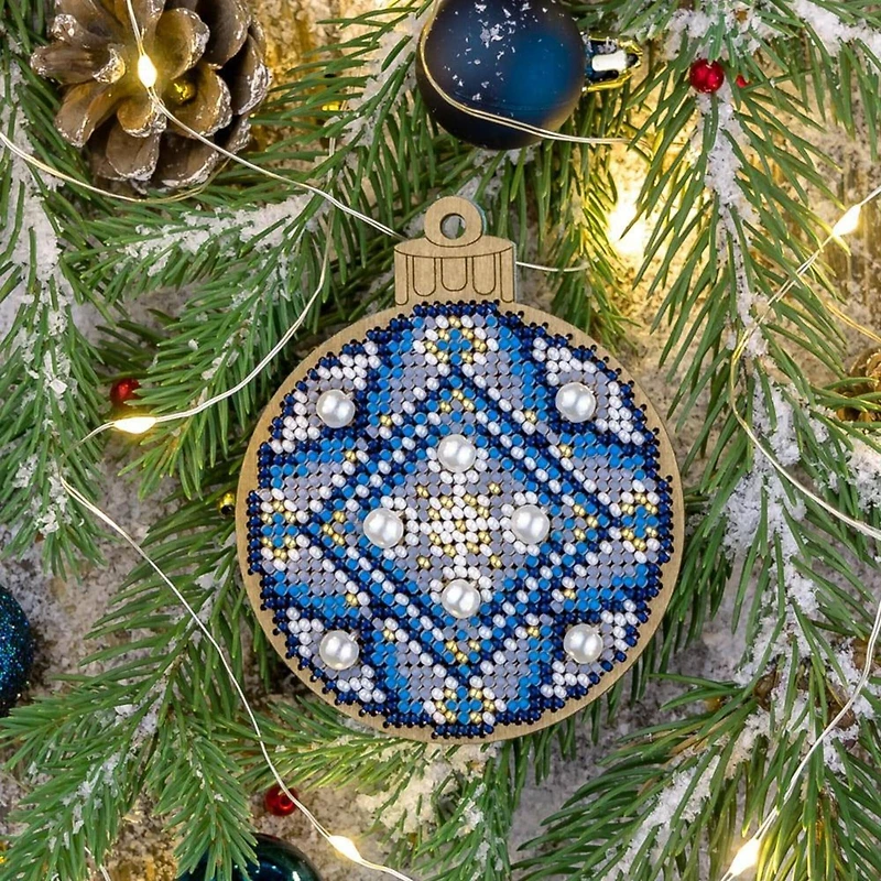 Wonderland Crafts Blue Ornament Bead Embroidery on Wood Kit