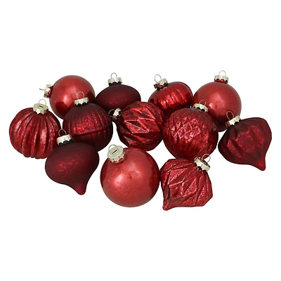 12ct. Red Mercury Glass Style Glass Ornaments
