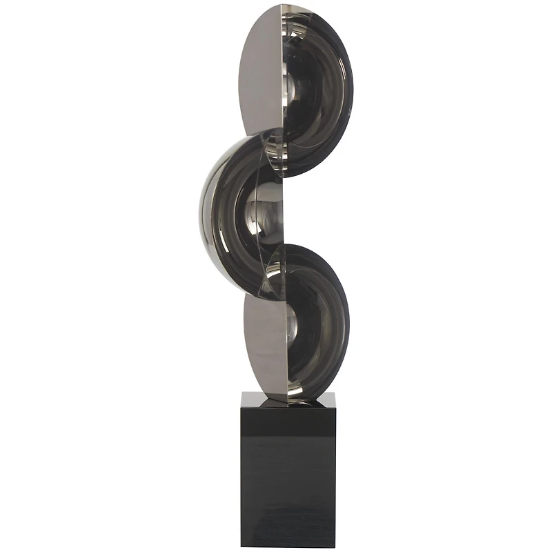 18" Black Crystal Abstract Sculpture with Stacked Semi Circles