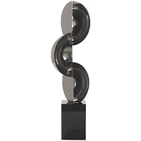 18" Black Crystal Abstract Sculpture with Stacked Semi Circles