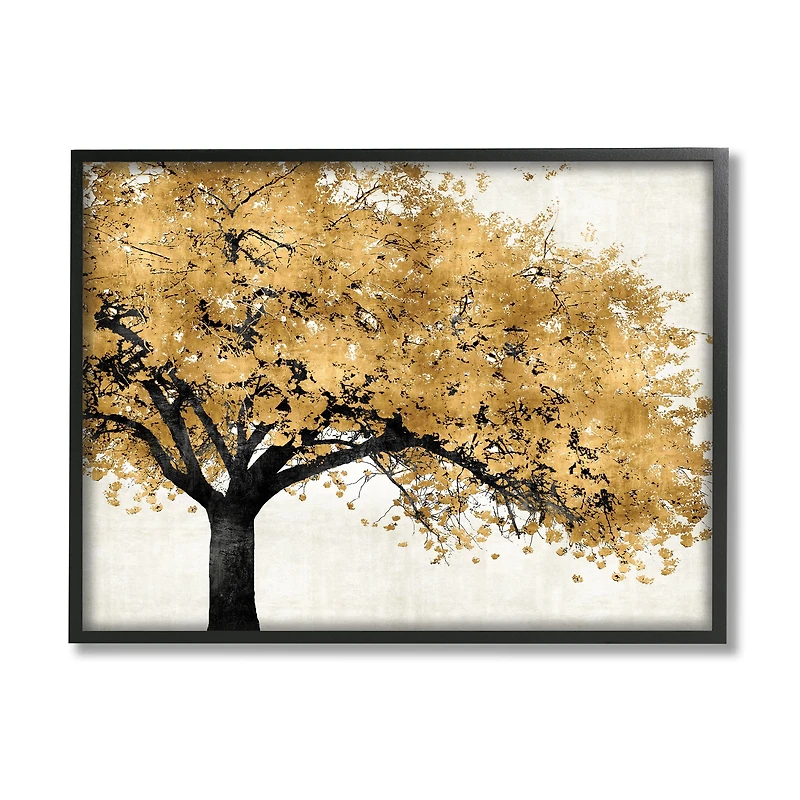 Stupell Industries Traditional Tree with Autumn Leaves over Neutral in Black Frame Wall Art