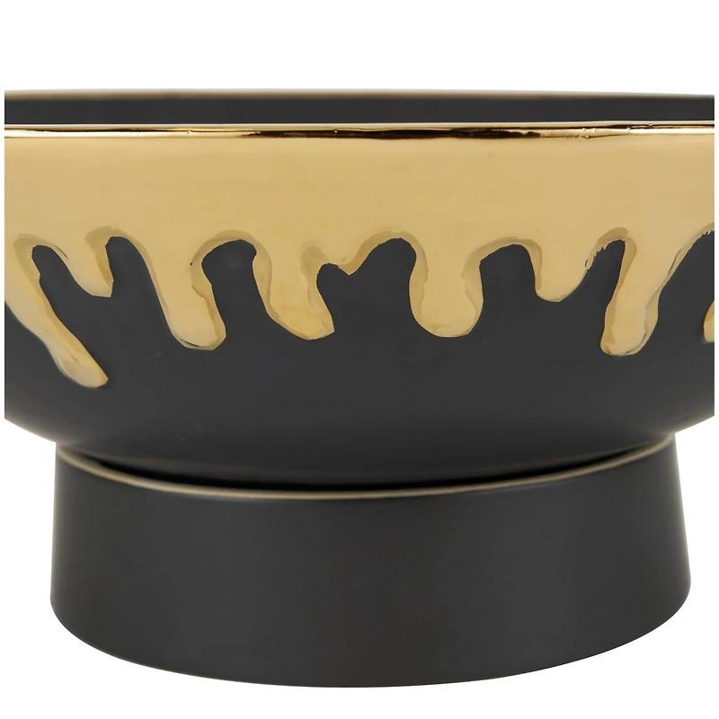 CosmoLiving by Cosmopolitan 15.25" Abstract Black with Gold Melting Drips Ceramic Decorative Bowl