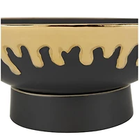CosmoLiving by Cosmopolitan 15.25" Abstract Black with Gold Melting Drips Ceramic Decorative Bowl