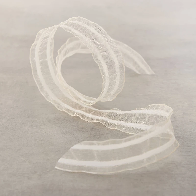 1" x 3yd. White Stripe Organza Ribbon by Celebrate It™