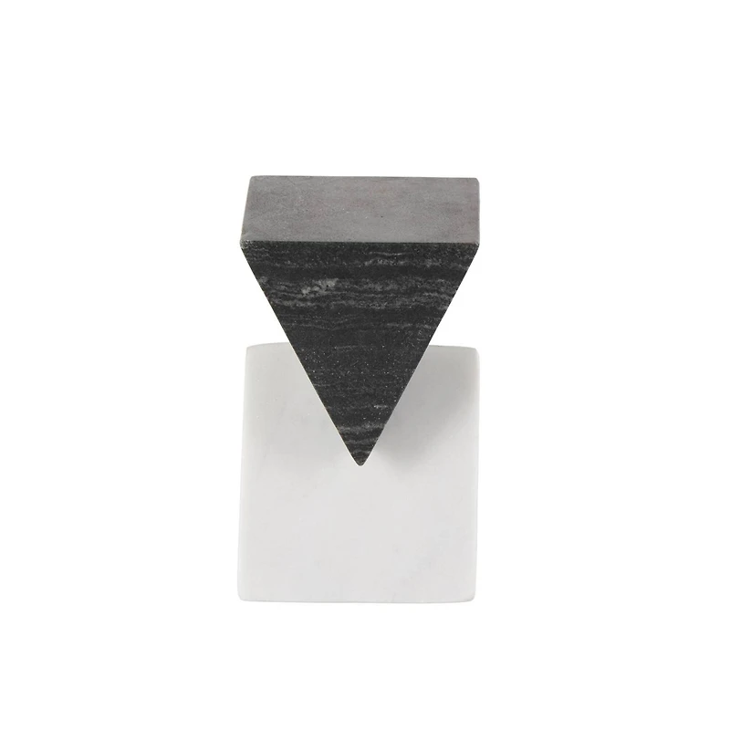 6.5" White & Black Marble Geometric Stacked Pyramid Sculpture