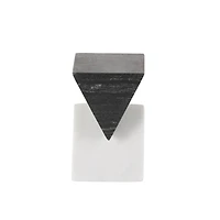 6.5" White & Black Marble Geometric Stacked Pyramid Sculpture