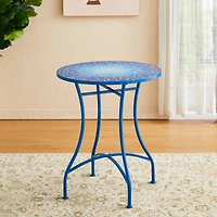 Glitzhome® 28" Blue Outdoor Metal Folding Bistro Table with Ceramic Tile Top