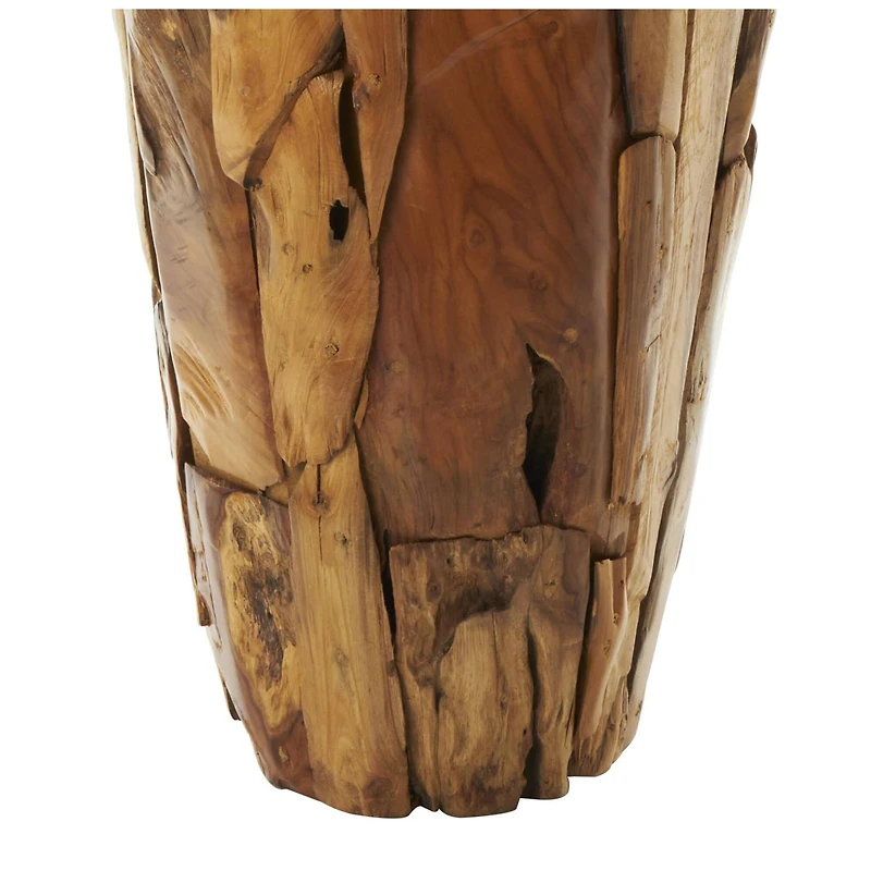 Brown Teak Wood Handmade Tall Floor Vase with Mosaic Live Edge
