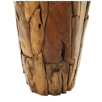 Brown Teak Wood Handmade Tall Floor Vase with Mosaic Live Edge