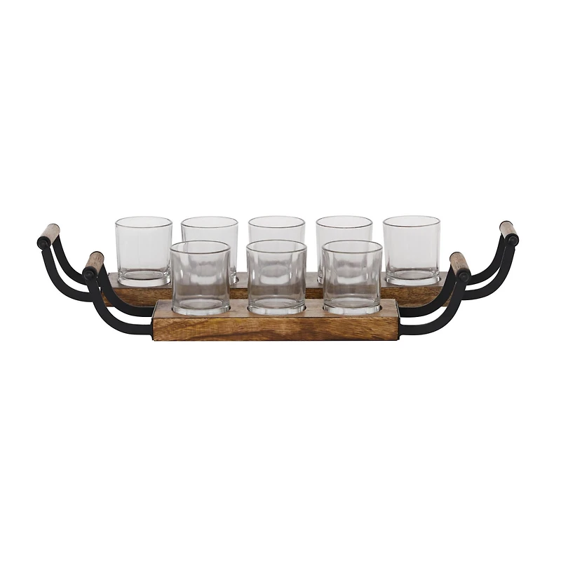 Set of 2 Brown Mango Wood Traditional Candle Holder, 17.5", 24"