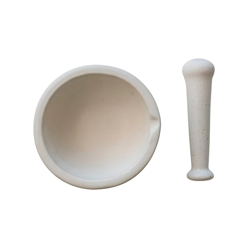 Hello Honey® White Round Stoneware Mortar & Pestle Set