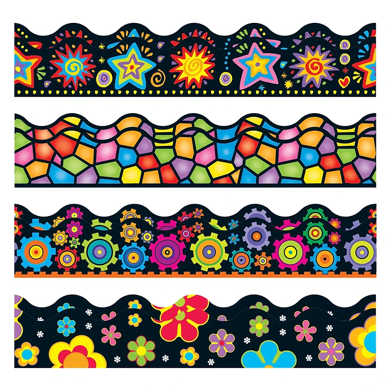 Trend Enterprises® Terrific Trimmers® Brights on Black Border Variety Pack, 312ft.