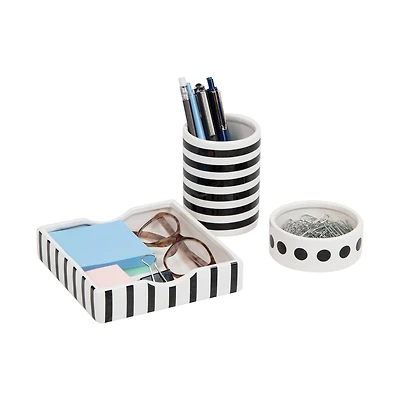 Mind Reader Ditto Collection Black & White Pen Cup, Clip Dish & Memo Tray Set