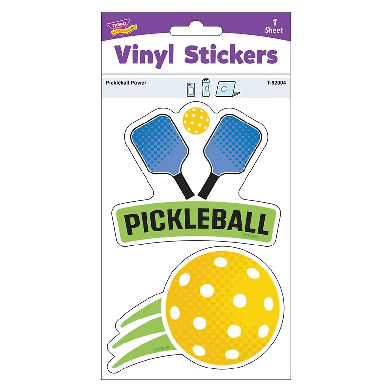 TREND Enterprises® Pickleball Power Vinyl Stickers, 6 Packs of 12