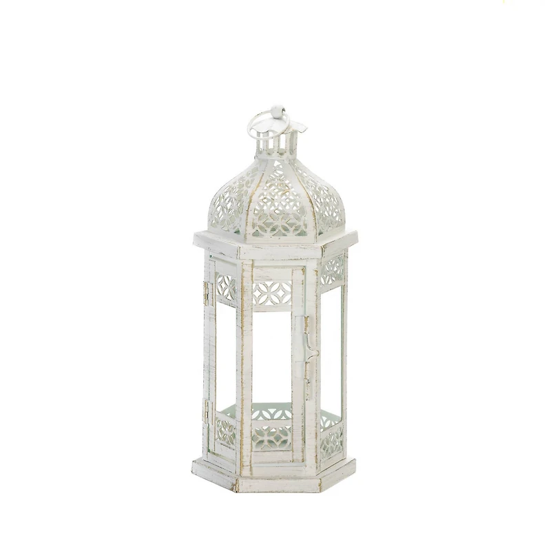 13.75" White Antique-Style Floral Lantern