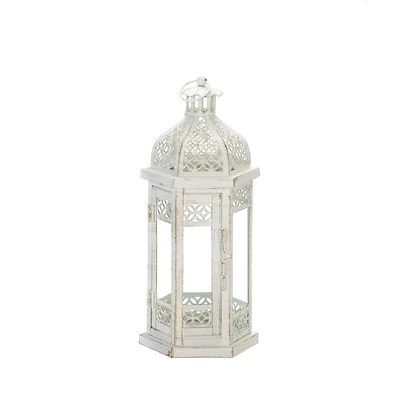 13.75" White Antique-Style Floral Lantern