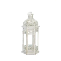 13.75" White Antique-Style Floral Lantern