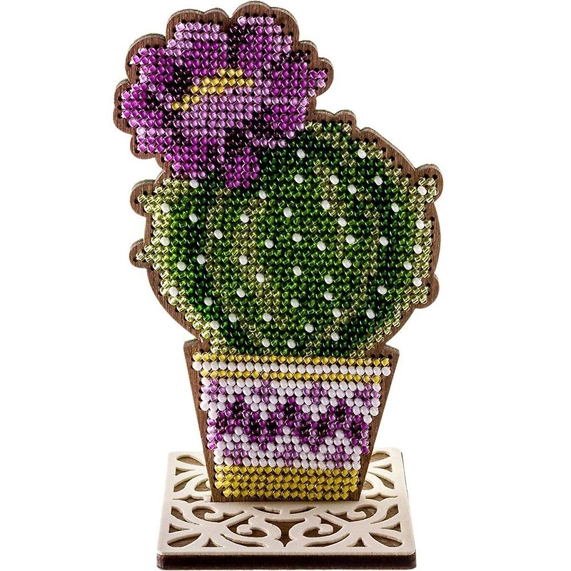Wonderland Crafts Potted Round Cactus Bead Embroidery on Wood Kit