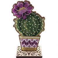 Wonderland Crafts Potted Round Cactus Bead Embroidery on Wood Kit