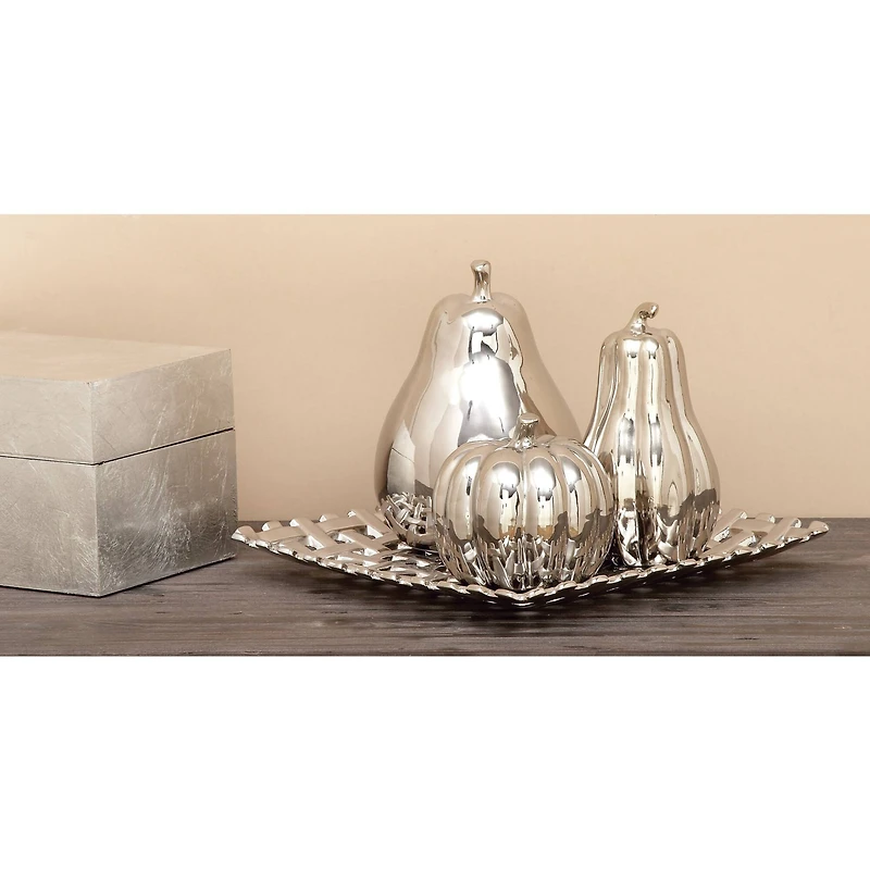 Silver Ceramic Glam Fruit Sculpture Set