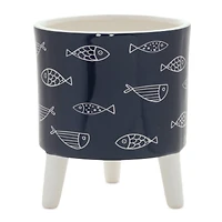 6" Coastal Fish Pattern Planters with Legs Set