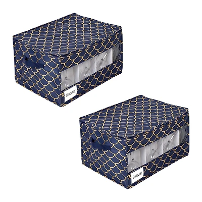 Honey Can Do Golden Scallop Print Stemware Storage Box Set