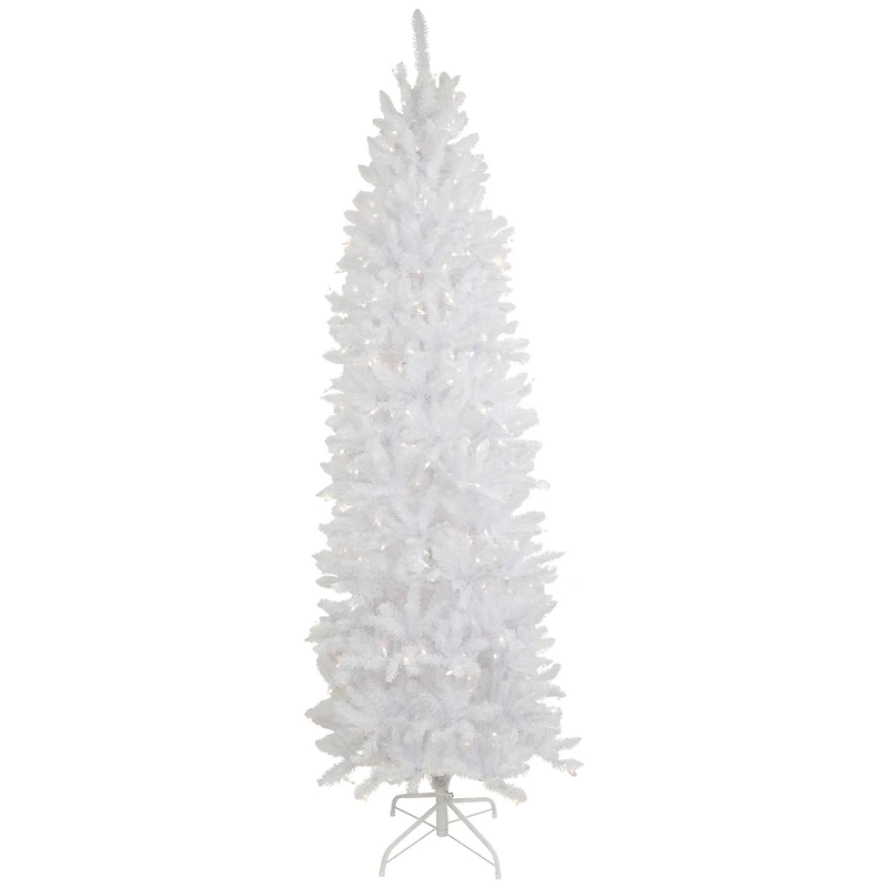 7.5ft. Pre-Lit Rapids White Pine Pencil Artificial Christmas Tree, Clear Lights
