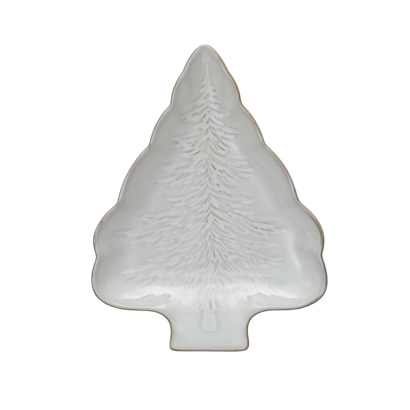 Hello Honey® 8.75" White Reactive Glaze Stoneware Tree-Shaped Plate