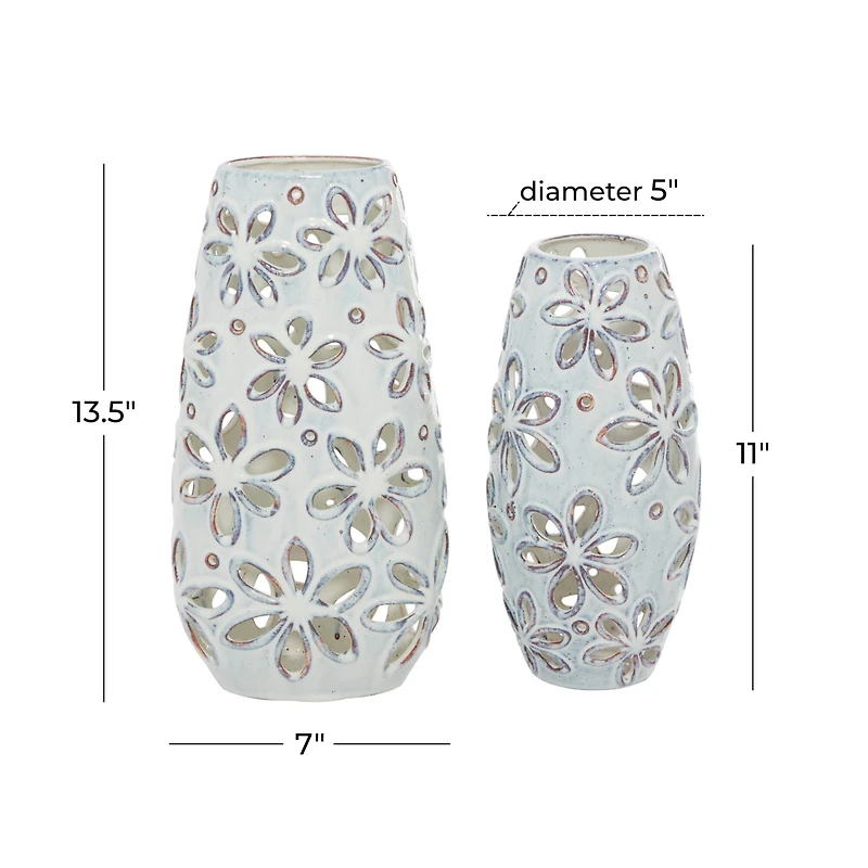 Set of 2 White Ceramic Farmhouse Vase 14", 11"