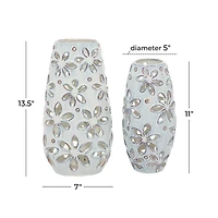 Set of 2 White Ceramic Farmhouse Vase 14", 11"