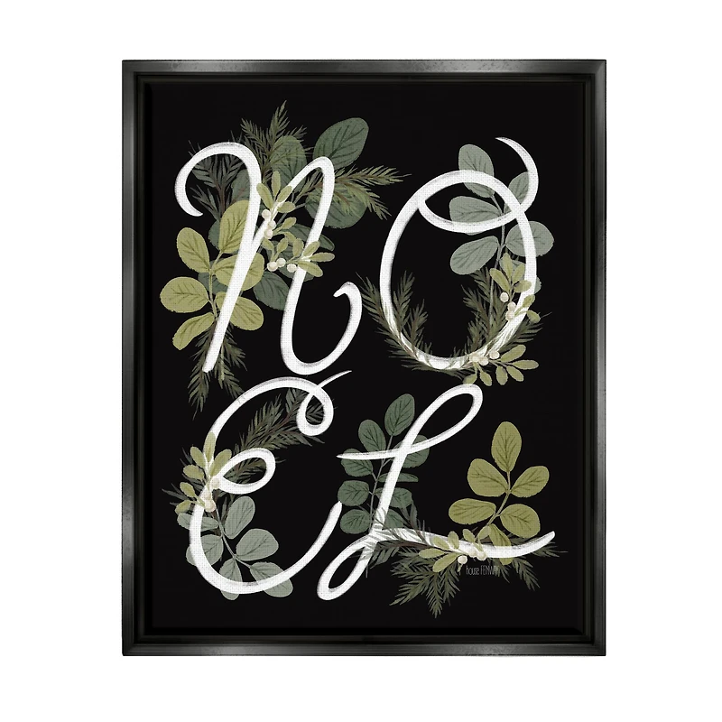 Stupell Industries Noel Intertwined Botanical Leaves Framed Floater Canvas Wall Art