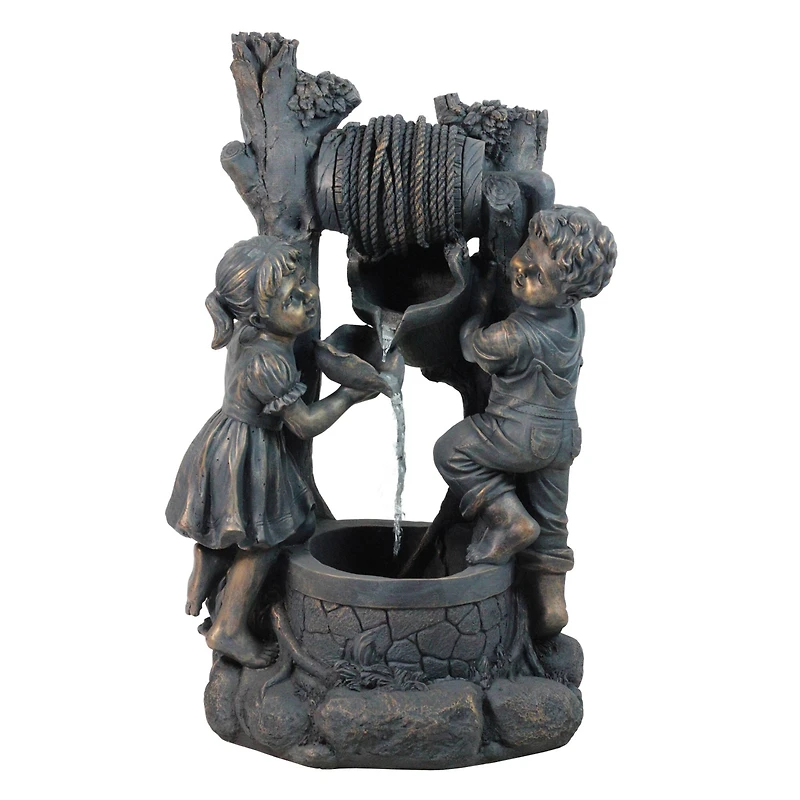 30" Bronze Children at the Well Outdoor Garden Water Fountain