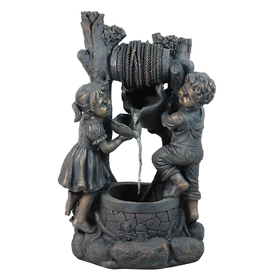 30" Bronze Children at the Well Outdoor Garden Water Fountain
