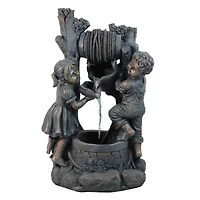 30" Bronze Children at the Well Outdoor Garden Water Fountain