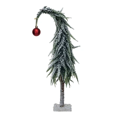 Hello Honey 14" Snow Finish Faux Evergreen Tree with Wood Base