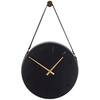 27" Black Stainless Steel Wall Clock with Leather Hanging Straps
