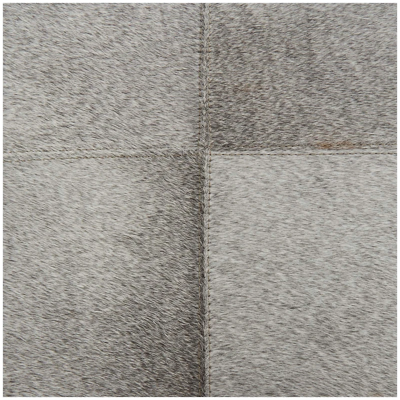 17" Gray Leather Patchwork Pouf with Silver Metal Base