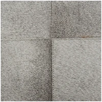 17" Gray Leather Patchwork Pouf with Silver Metal Base