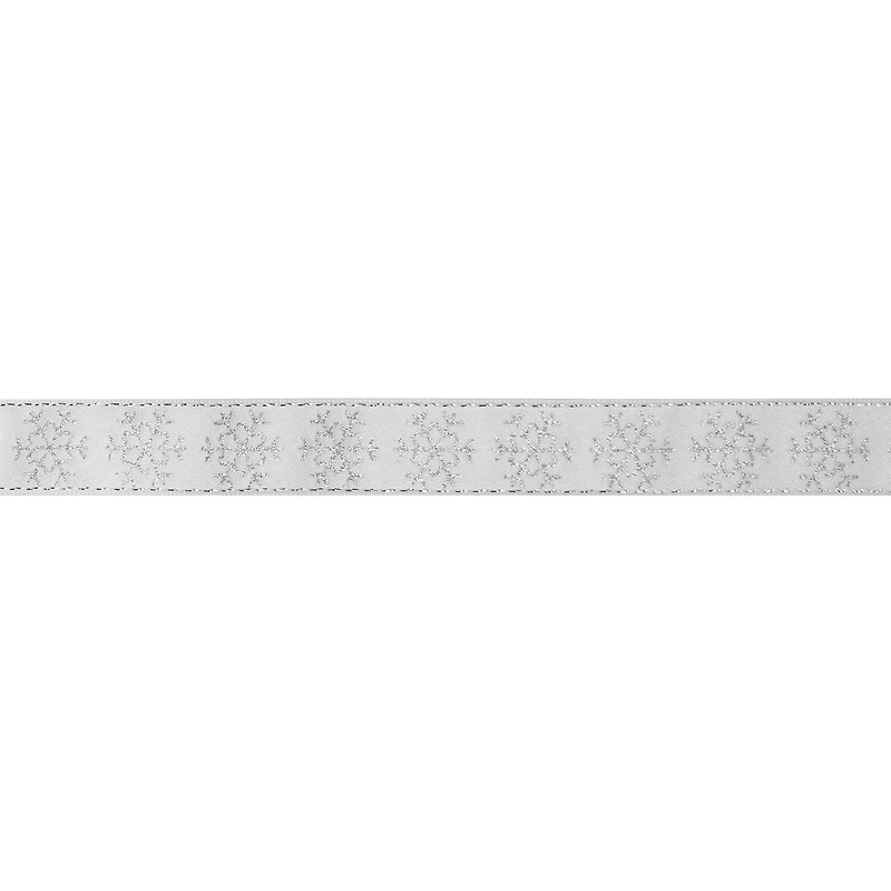 7/8" x 30ft. Silver Glitter Snowflake White Satin Ribbon by Celebrate It®