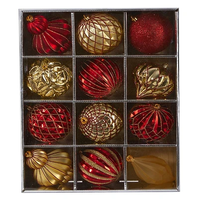12ct. 4" Red & Gold Shatterproof Luxe Ornament Set