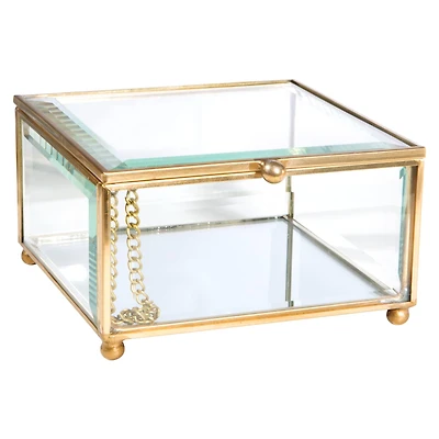 Home Details Gold Vintage Mirrored Bottom Glass Rectangular Keepsake Box