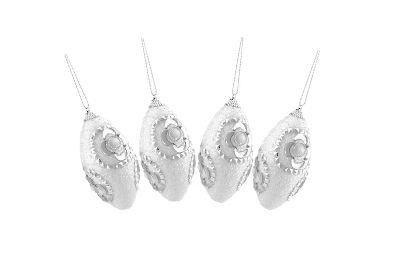 4ct. 4.5" White & Silver Rhinestone Glittered Shatterproof Christmas Finial Ornaments