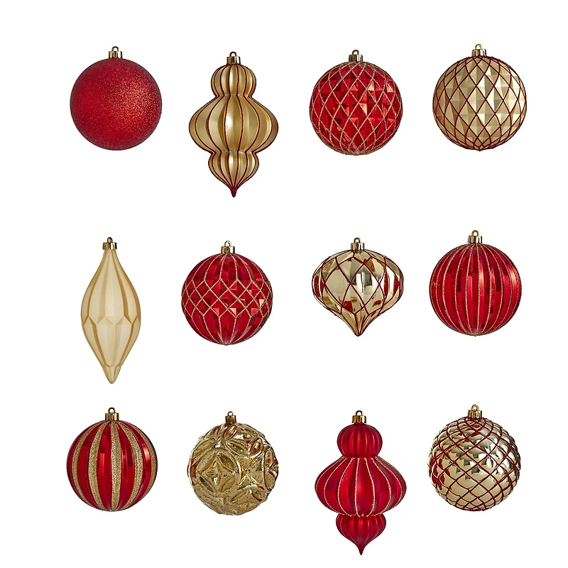 12ct. 4" Red & Gold Shatterproof Luxe Ornament Set