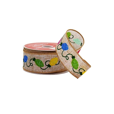 1.5" x 30ft. String Lights Wired Faux Linen Ribbon by Celebrate It®