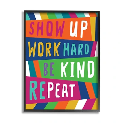 Stupell Industries Show Up Work Hard Phrase Pop Stripe Pattern in Frame Wall Art
