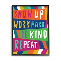 Stupell Industries Show Up Work Hard Phrase Pop Stripe Pattern in Frame Wall Art