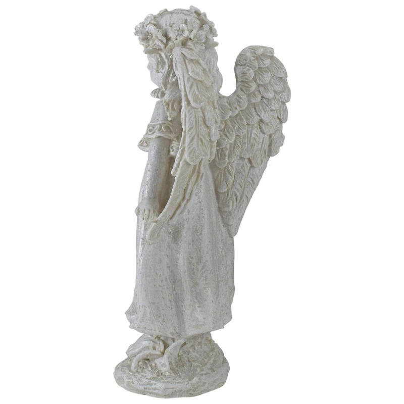 10" Ivory Angel Girl with Floral Crown Garden Statue